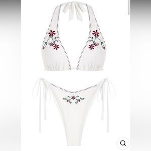 Embroidered Flower Bikini Set - Size XS